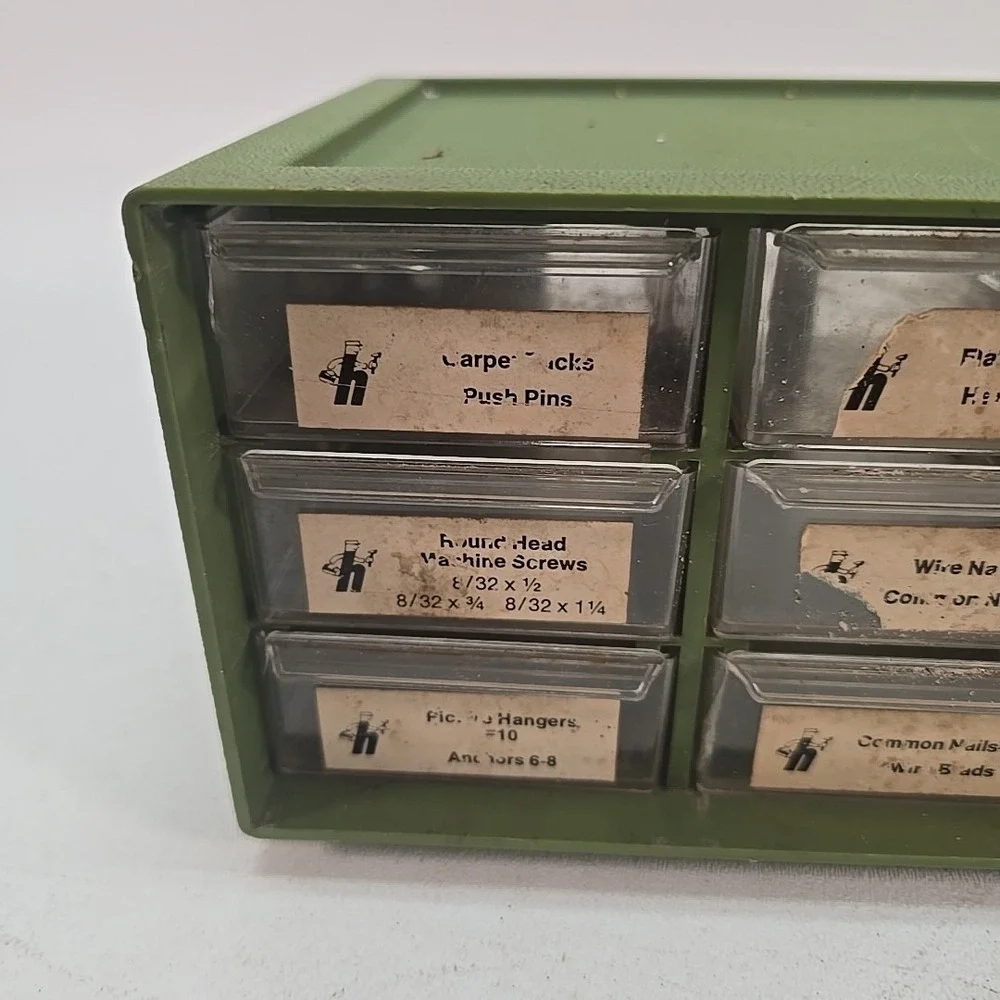 Vintage 9‎ Drawer Green Storage Parts Bin Organizer